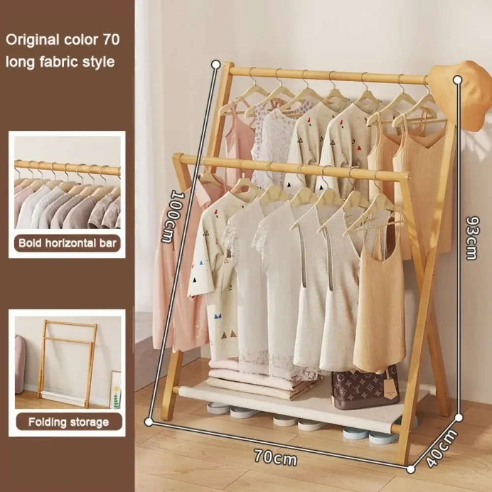 Folding Clothes Hanger Bathroom Solid Wood Floor Standing Towel Rack Indoor Multiscenario Simplicity Moistureproof Coat Shelf