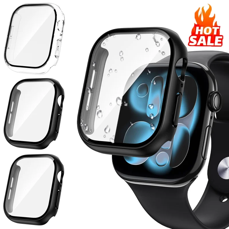 3 قطعة زجاج + غطاء لساعة أبل 46-42-44-40-45-41 مللي متر واقي للشاشة المصد iwatch سلسلة 11 10 9 8 7 6 5 4 SE اكسسوارات