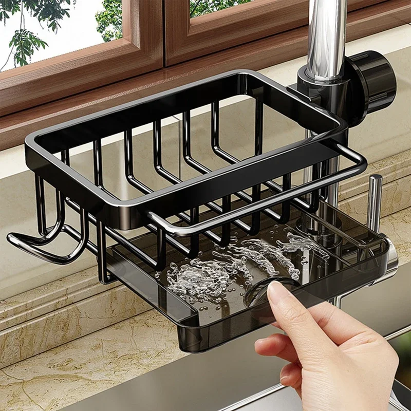 

Sponge Holder Hanging Faucet Drain Rack With Hook Strong Load-bearing Kitchen Sink Organizer Dishes dryer rack Can organizer
