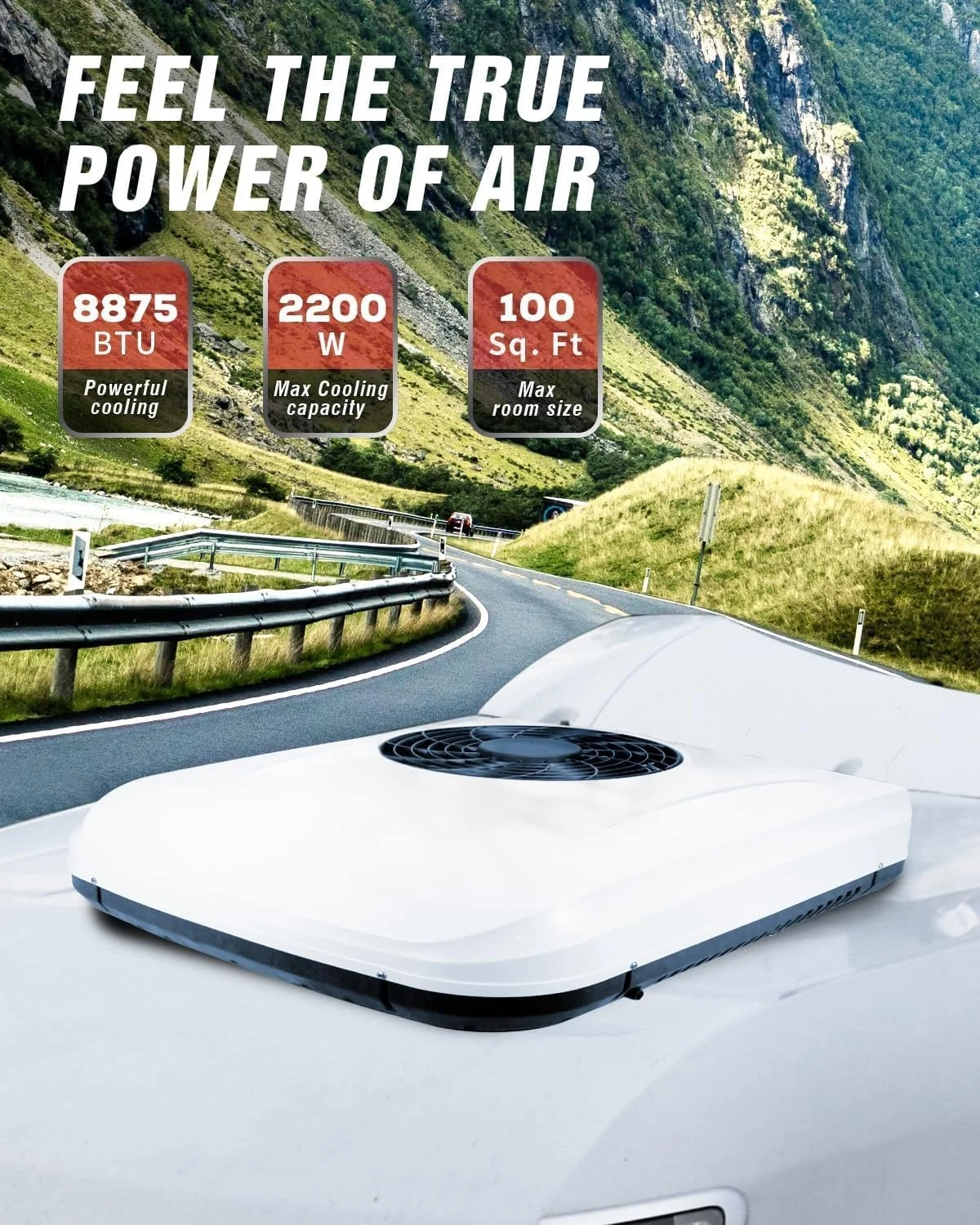 12V Rooftop RV Air Conditioner 8000 BTU Parking AC Unit RVs Trucks Vans Campers Tractors Low Profile Quiet Cooling Heating