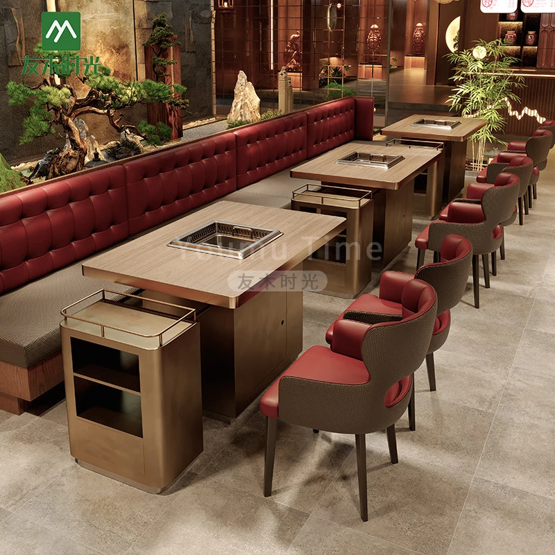 Restaurant Booth SetWith Integrated Induction Cooker, Tables And Chairs, Commercial Dining Hot Pot Table, Buffet Restaurant