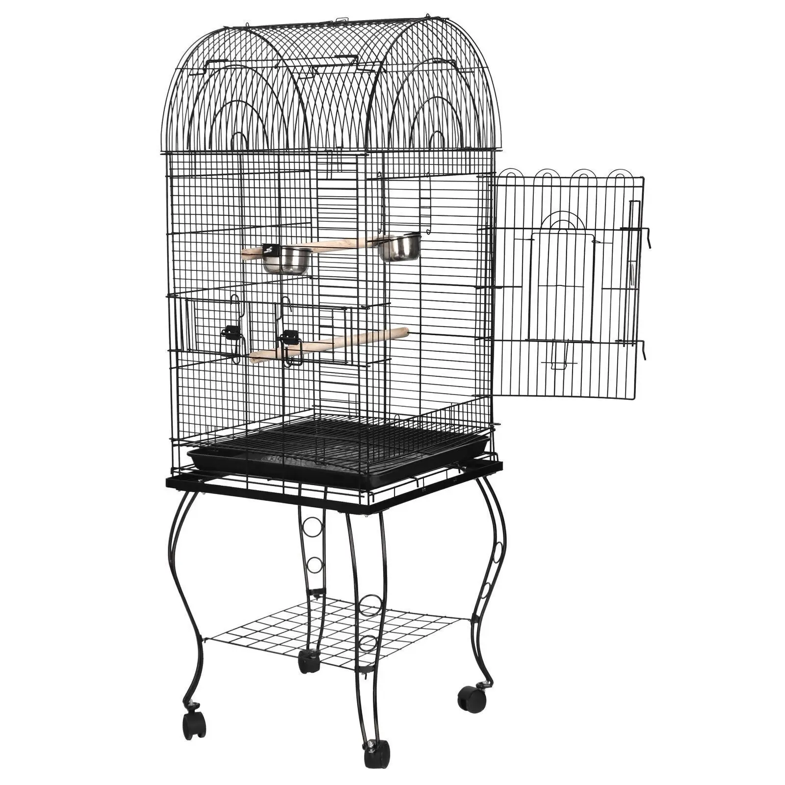 

Rolling Bird Cage w/Open Play Top for Small Parrot Cockatiel Parakeet Home
