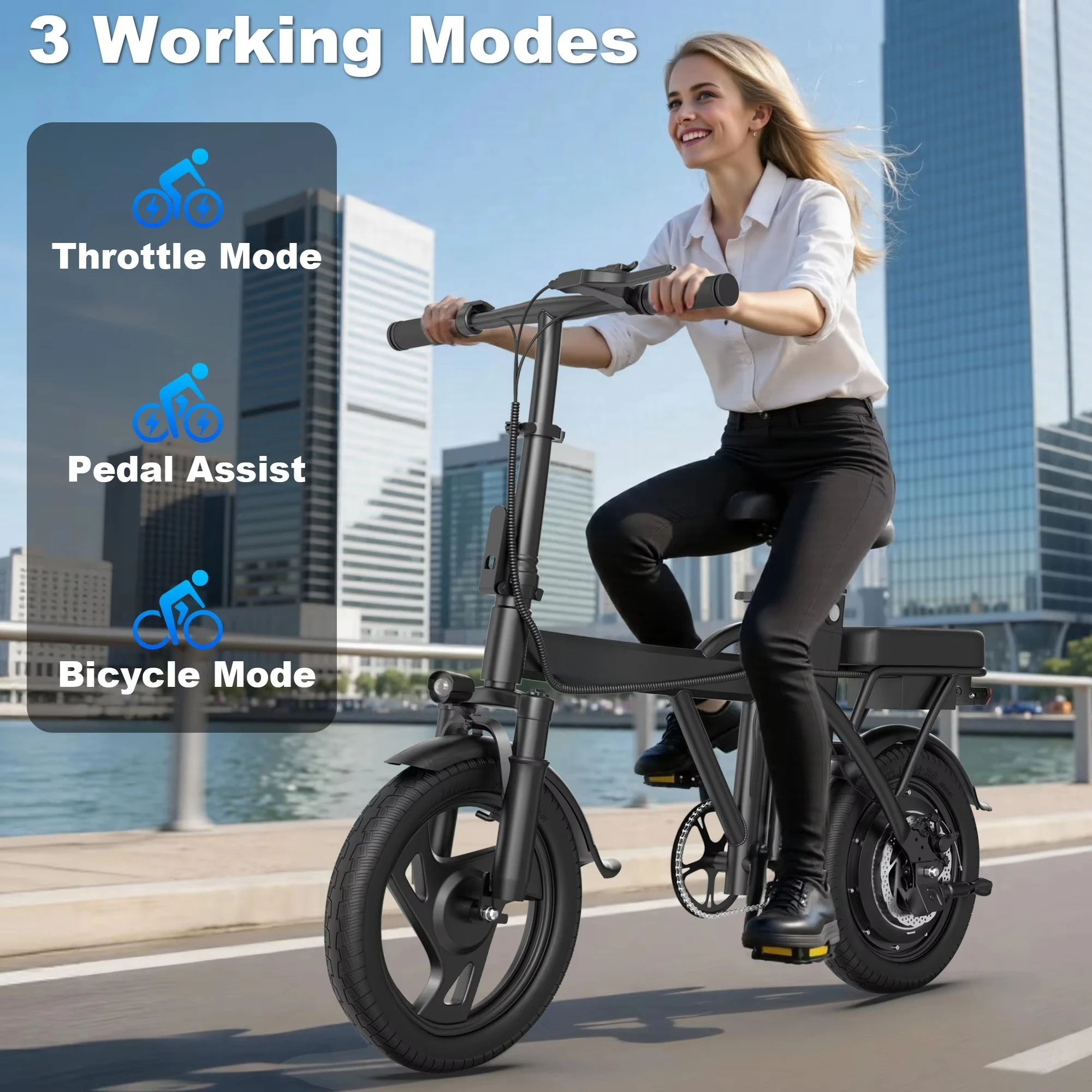 14 Inch Foldable E-bike 500W Motor High Torque Urban Electric Bike for Adults 10.4Ah Battery