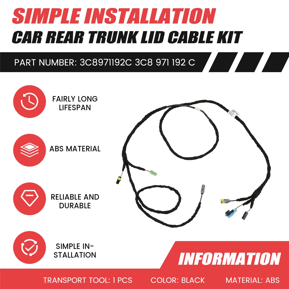 3C8971192C Car Rear Trunk Boot Cable Set for VW PASSAT CC 3C8 971 192 C—L49A