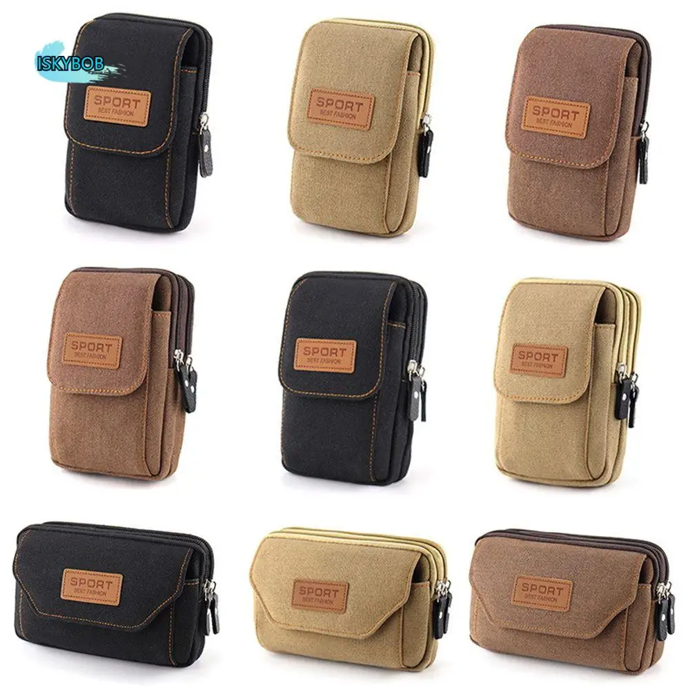 Canvas Camping Belt Waist Bag Men Phone Pouch EDC Molle Purse Mobile Phone Bag Cellphone Pouch Phone Wallet Case Phone Belt Bag