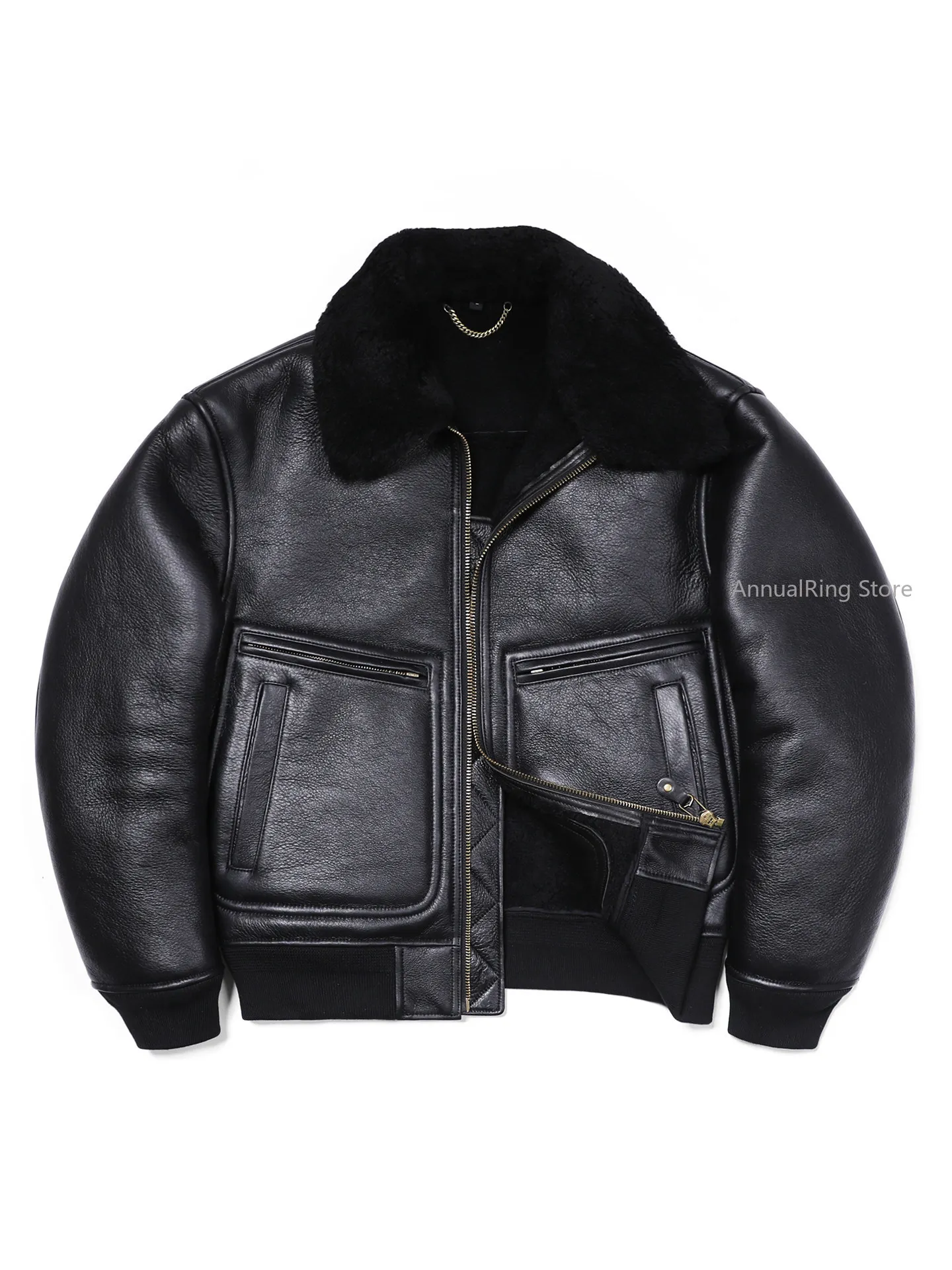 Classic Flight Shearling Coat Real Leather Jacket Merino Natural Sheepskin Thickened Warm Winter Genuine Leather Outerwear
