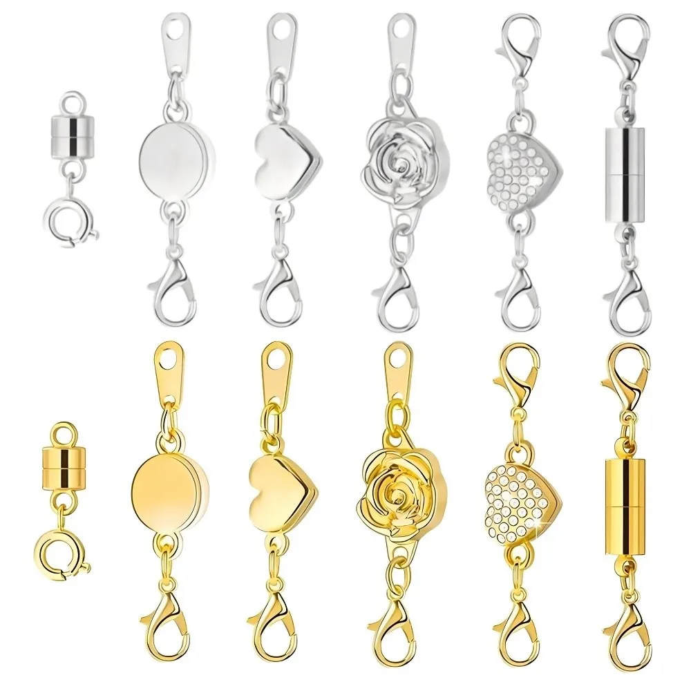 

12Pcs Gold/Silver Magnetic Bracelet Extender Double Head Lobster Magnetic Locking Jewelry Converters Clasp Handmade