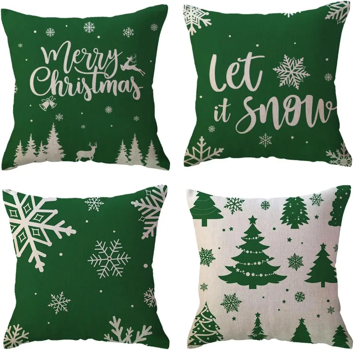 Winter Holiday Decorative Pillowcase Green Christmas Decoration Snowflake Tree Decoration Seat Cover Suitable for Sofa Porch