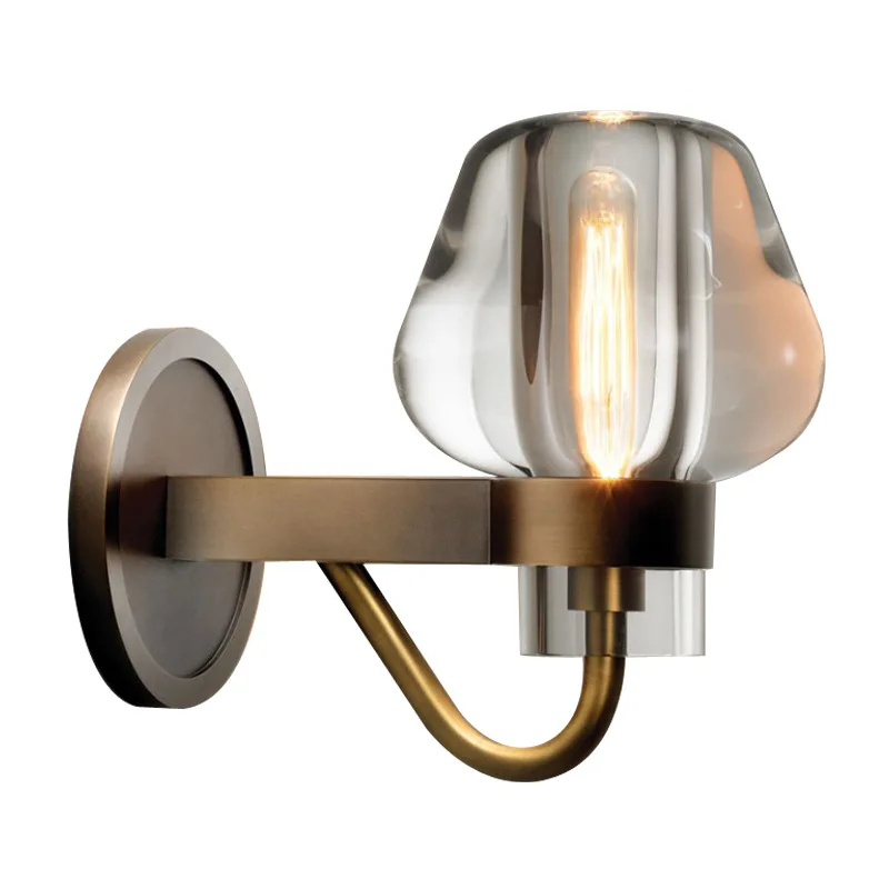 

Lighting, bedroom, bedside, crystal, wall lamp, all copper, American, simple