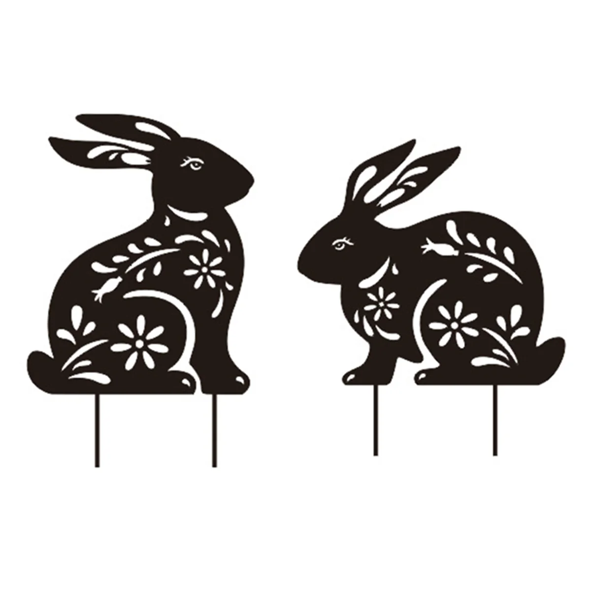 2Pcs Bunny Garden Stakes Metal Bunny Stakes Metal Garden Rabbit Decorations Statues Creative Rabbit Silhouette Lawn