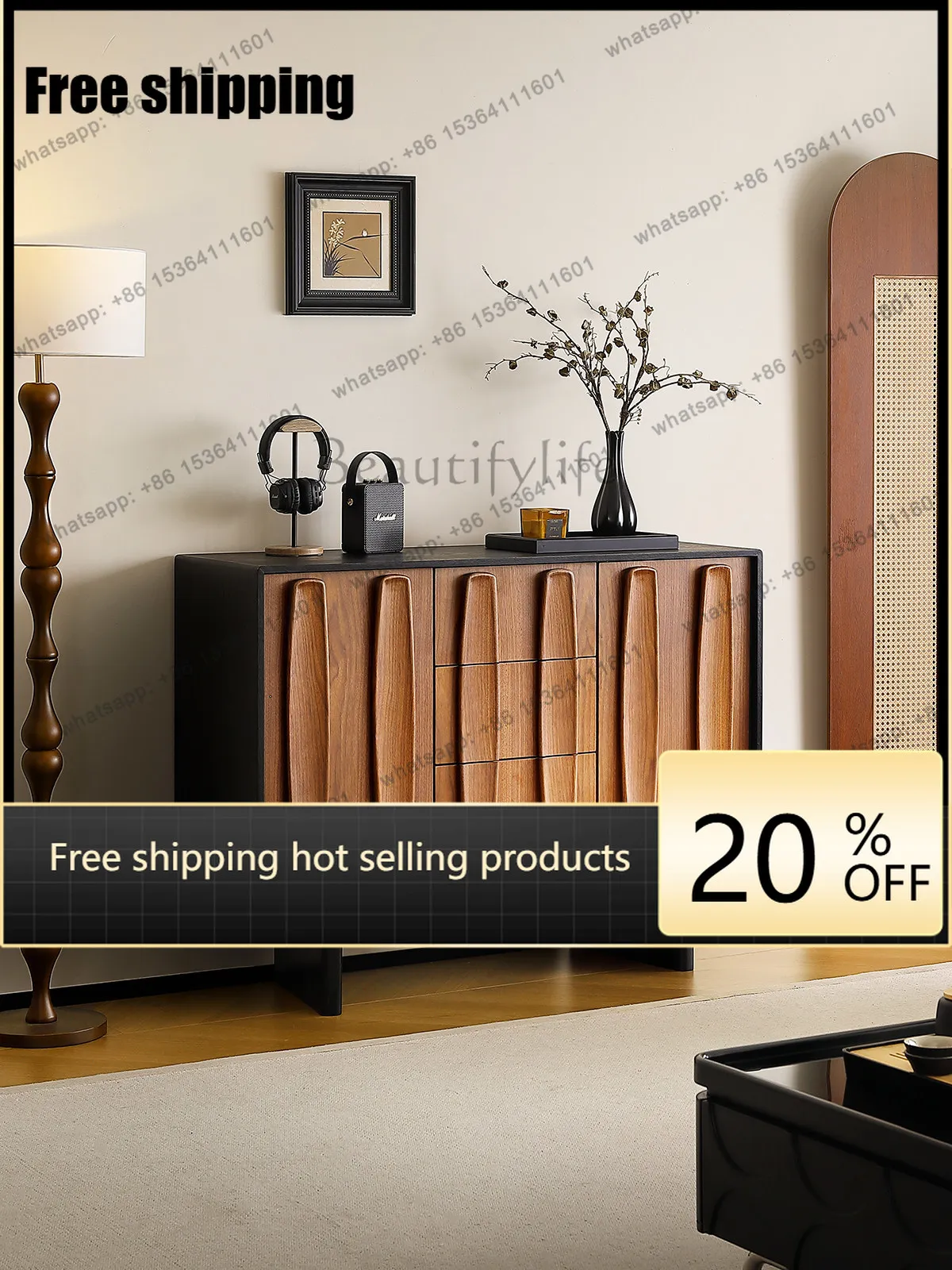 HOT medieval style solid wood door entrance cabinet high-end feeling living room wall integrated locker
