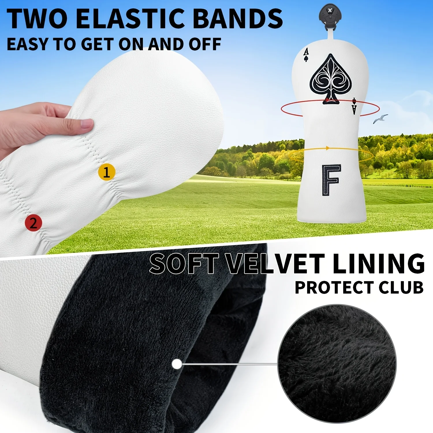 1pc/3pcs Playing Card Spade Pattern Golf Head Covers, Fits Driver, Fairway Wood And Hybrid Clubs, Unisex Design, - view 4