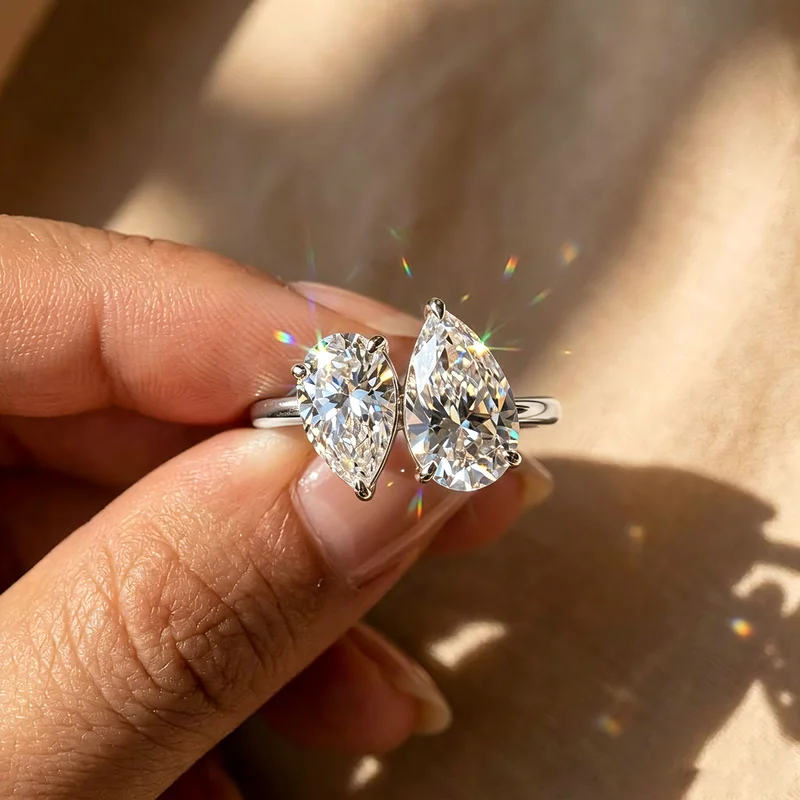 925 Sterling Silber schillernder klassischer Zirkon-Wassertropfen-Ring für Frauen, Verlobung, Hochzeit, luxuriöser, hochwertiger, edler Schmuck – Detail 4