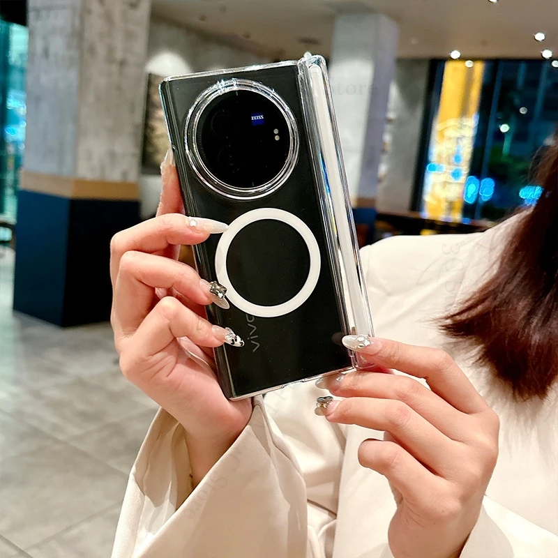 

Hinge Cases For vivo X Fold5 Case HD Transparent Magnetic Wireless Charging Cover For Vivo X Fold 5 3 Pro Clear PC Protect Cover