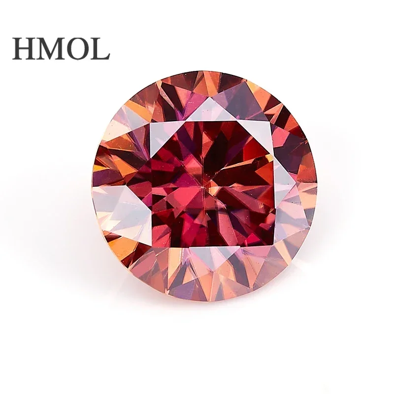 [Watermelon Red Color] HMOL  Moissanite Round Shape Loose Stone Synthetic Gems for Jewelry Making Materials GRA Certificate