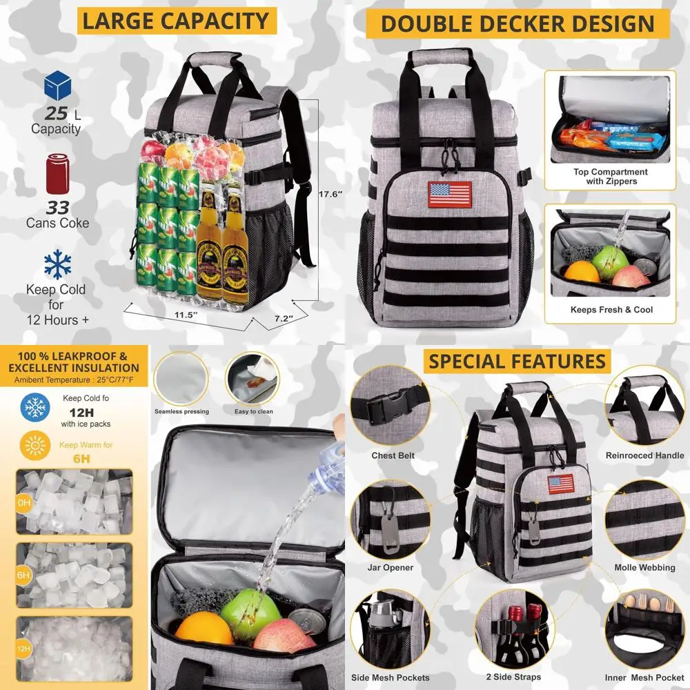 

Tactical Backpack Cooler,Lunch Backpack for Men Adults Work with Handle，Soft Cooler Backpack Insulated Waterproof Leak Proof