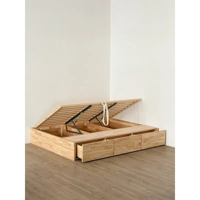 All solid wood small apartment air pressure storage bed tatami row skeleton drawer storage all solid wood children's bed