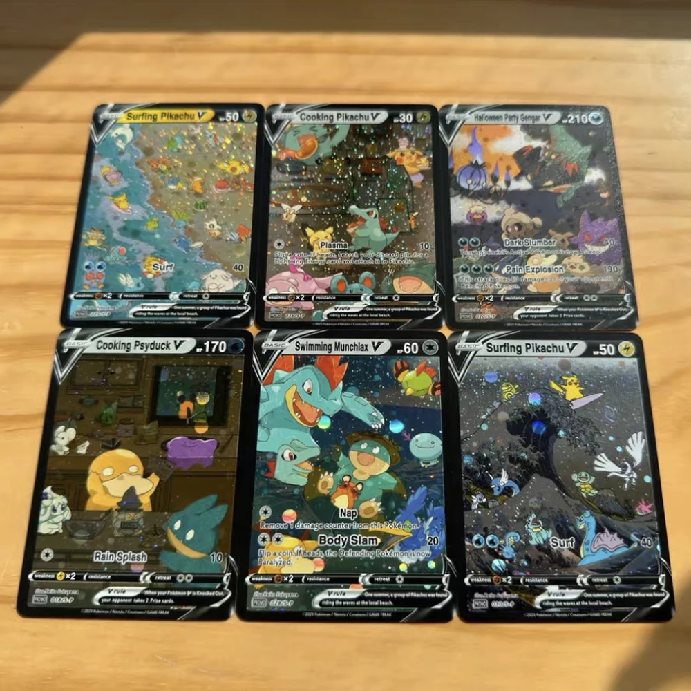 

6Pcs/set PTCG World Series Pikac Gengar Munchlax Color Flash Cards Diy Self Made Classic Anime Collection Card Gift Toys