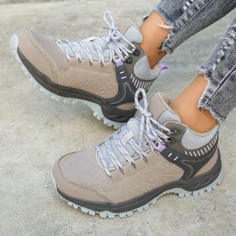 Scarpe da trekking all'aperto da uomo stringate antiscivolo con suola spessa scarpe alte da donna piatte scarpe sportive casual traspiranti da uomo