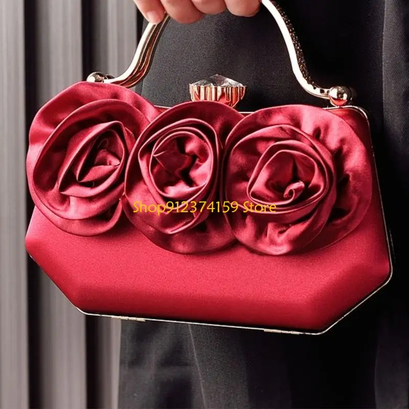 

G5AE Elegant 3D Flower Clutch Purse with Rhinestones Evening Bag Handbag for Cocktail