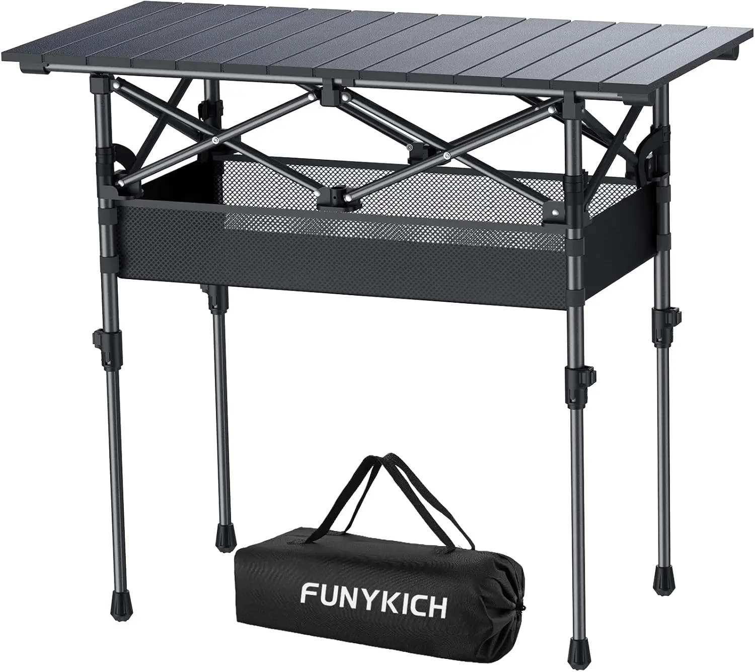 

Складной походный стол FUNYKICH, 87x40 см, алюминий, портативный, регулируемая высота, сумка для хранения для активного отдыха.
