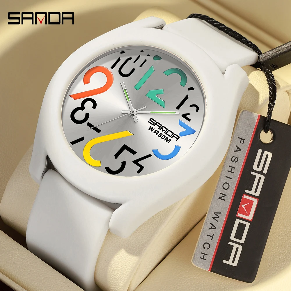 SANDA Luxury Elegant Men Women Wristwatch Waterproof Luminous TPU Strap Ladies Watch Quartz Women's Watches Girl Reloj