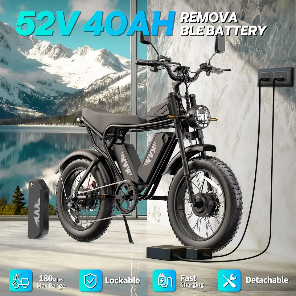 YVY K20MAX 3000W Electric Bike for Adults 37MPH 180 Miles 52V 40AH Dirt Bike Electric Motorcycle 20" Fat Tire Mountain Bike image 4