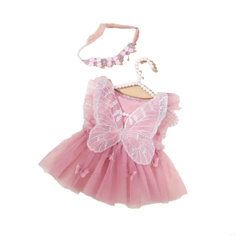 A5YC Infant Photography Outfit Layered Tulle Dress And Butterfly Hairband Set For Newborn Girls Photo Studio