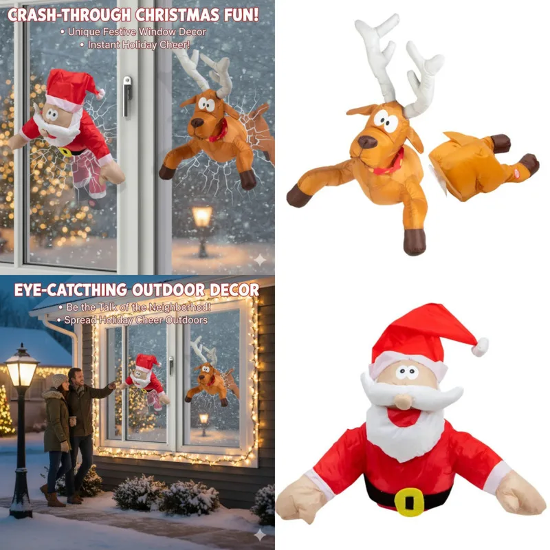

Статуэтка с движущимся окном, украшение с эффектом разбития, рождественский Санта-олень, анимированный забавный праздничный Санта-олень, украшение, подарки, новинка