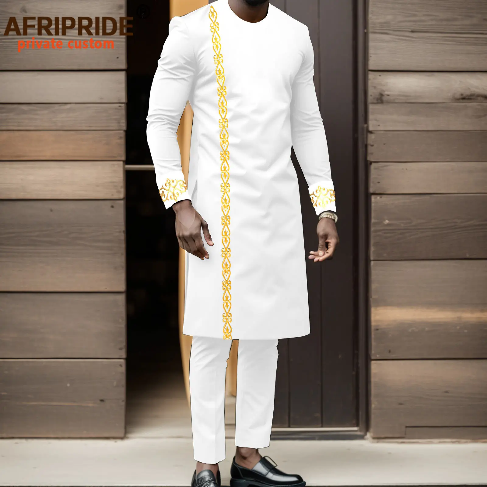 

African Suits for Men Dashiki Embroidery Long Shirts and Pants 2 Piece Outfits Ankara Attire Plus Size Tracksuit A2416007