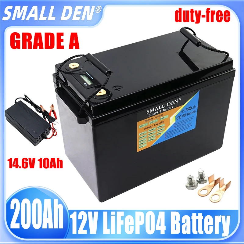 12V 200Ah LiFePO4 battery pack 1200W motor with high-powerBMS 12.8V solar energy storage for long working hours long life safety