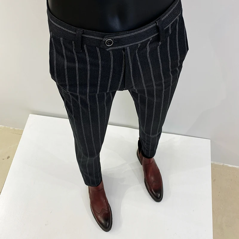 2022 Striped Suit Pants Men Business Office Social Dress Pants Casual Slim Fit Wedding Trousers Pantalon Homme Classique