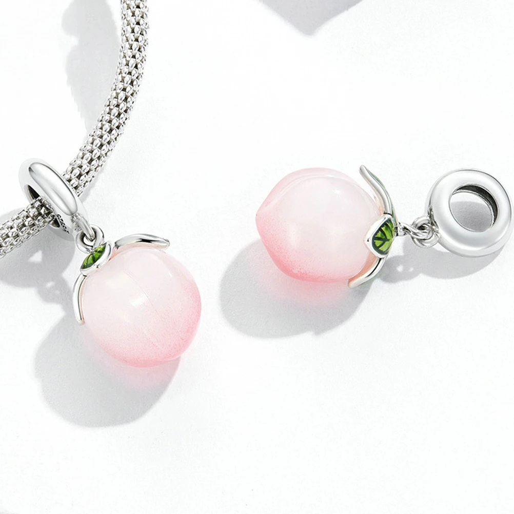 

Trendy Peach Pendant Jewelry Cute Charms for Making Pink S925 Sterling Silver Fruit