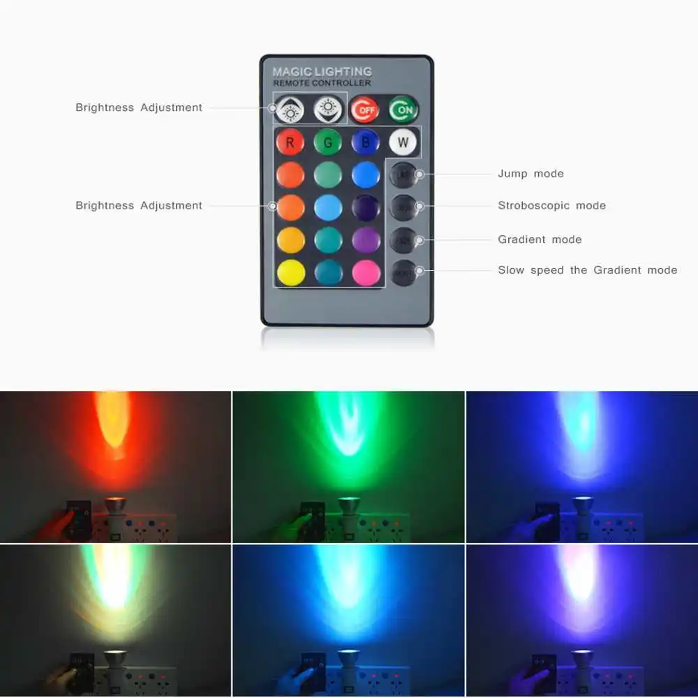 Ampoule de projecteur LED RGB E27 avec télécommande, 5W, couleur de décoration de la maison, vacances magiques, éclairage variable, avec télécommande