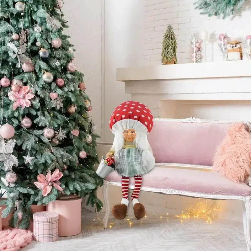 Christmas Mushroom Gnome Standing Mushroom Grandpa Gnome Dwarf Winter Festival Sitting Grandma Figure For Bookcase Bookshelf