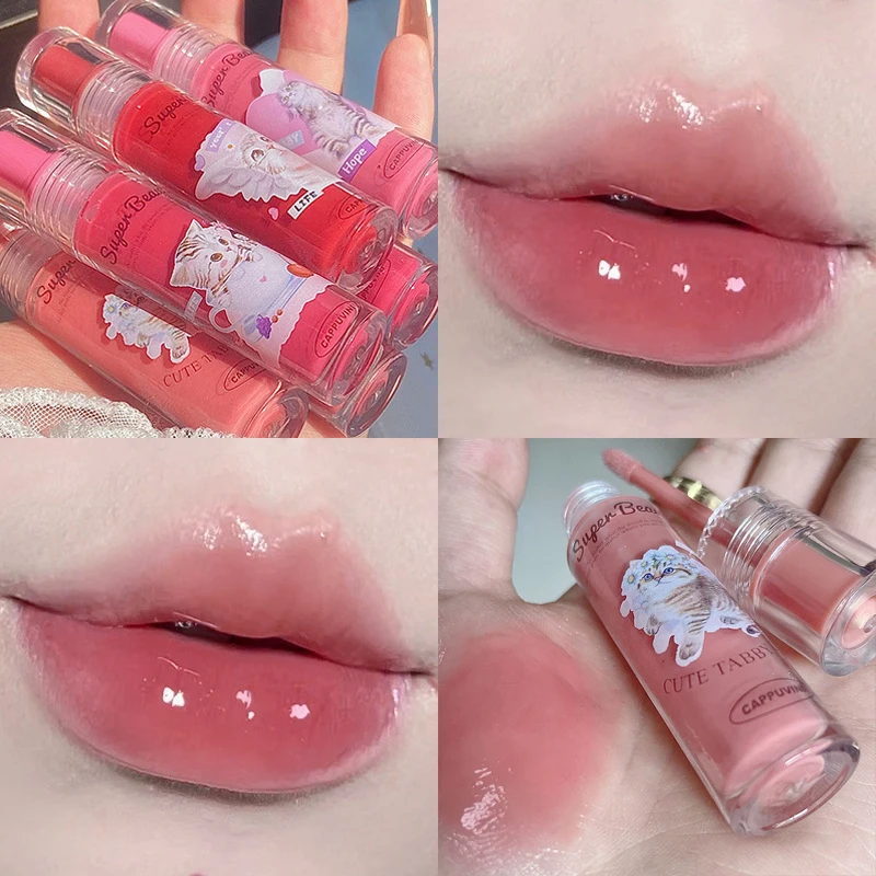 6 colori Cute Cat Mirror Water Liquid Lipstick Waterproof Moisturizing Lipgloss Long Lasting Lip Tint Makeup cosmetici coreani