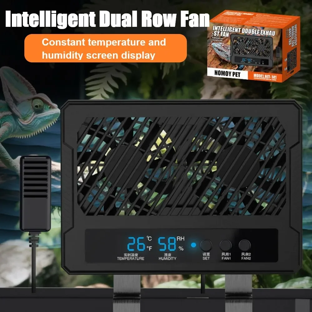 

Умный двухрядный вентилятор для террариума с интеллектуальным датчиком влажности и сигнализацией о высокой температуре, осушитель для рептилий, амфибий и ящериц