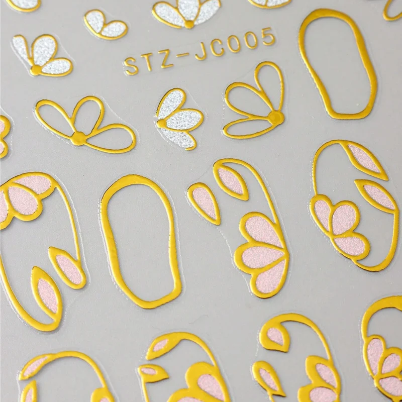 2Self-adhesive gold flower nail stickers in sheet form - Glossy Wedding and Spring/Summer Nail Art，Features realistic gold foil
