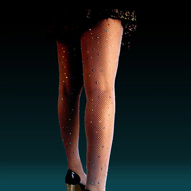 

Fashion Fishnet Diamond Pantyhose for Women Sexy Fashion Shiny Tights Female Slim Rhinestone Mesh Stockings Tights Hosiery