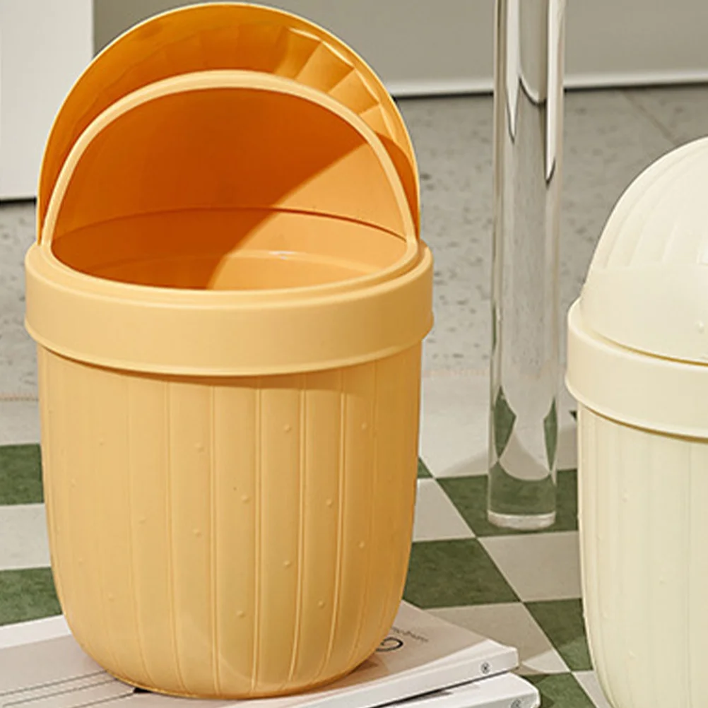 

Mini Desktop Flip Lid Trash Can Plastic Small Desktop Garbage Bin Office Room Waste Basket Makeup Brush Holder