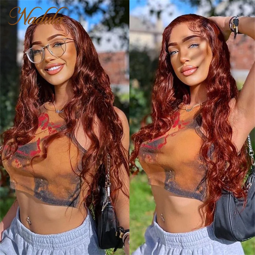 Nadula Hair 6X4.5 Pre Cut Lace Closure Wig Glueless Wig 150% Density Reddish Brown Body Wave Wig Human Hair Lace Wigs