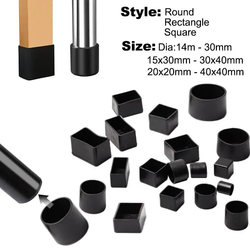 16pcs~4pcs Square Silicone Chair Leg Caps Non-slips Table Foot Dust Cover Socks Floor Protector Pads Furniture Leveling Feet