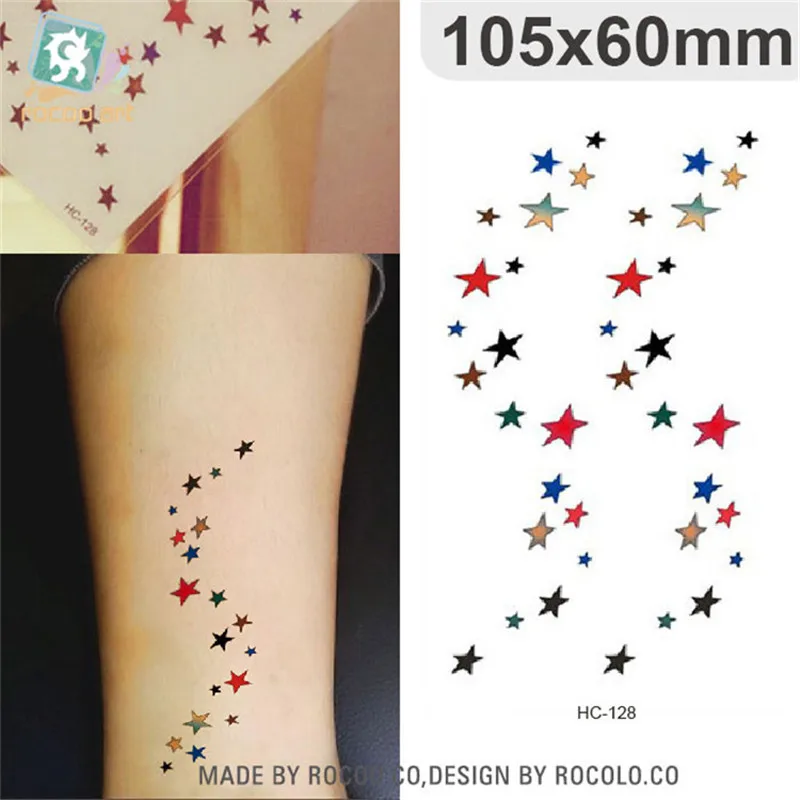 Arte corporal tatuagens temporárias à prova d\'água para homens mulheres lindo design de estrela preta 3d adesivo de tatuagem flash HC-021