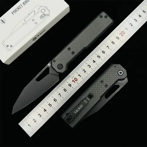 TACRAY Folding Knife TR-Tarcus D2 Blade G10+CF Handle Outdoor Camping Hunting Fishing Fruit Utility Knives EDC Tool