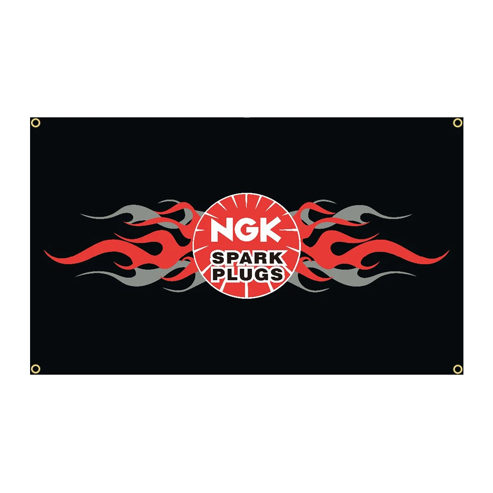 Bougies d\'allumage NGK, 90x150cm, 4 trous, sensation polyest, voiture de course, moto, bannière, décoration, tapisserie, jemony