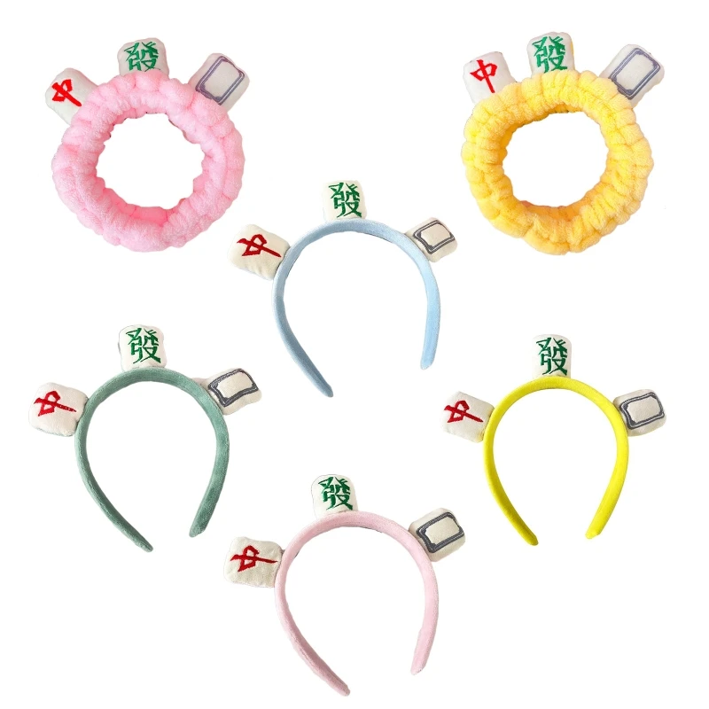 for Creative Mahjong Headband Plush for Head Wrap Make Up Hairband Elastic Turba