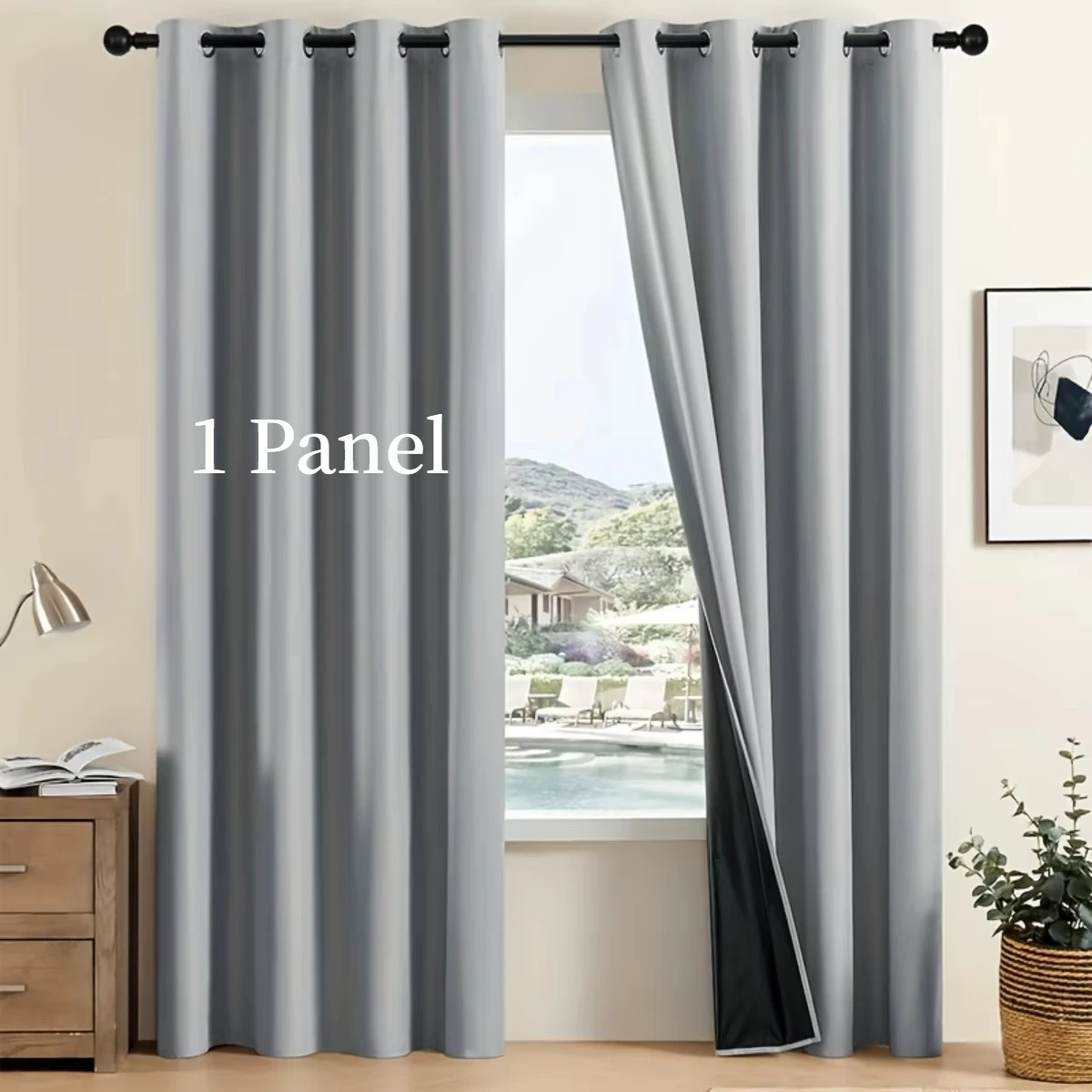 1pc Minimalist Colour Solid Blackout Curtain with Heat Insulation & UV Protection, Curtains for Living Room, Bedroom