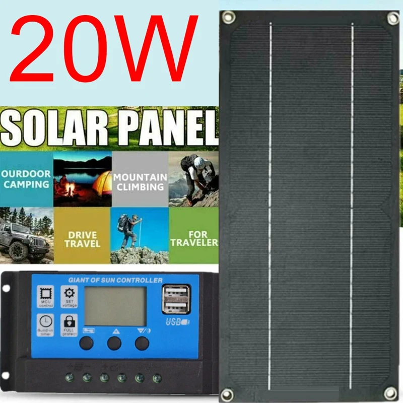 20W Solar Panel Kit 18V Battery 100A PWM Charger Controller For Car RV Caravan Portable Solar Cells Charger System