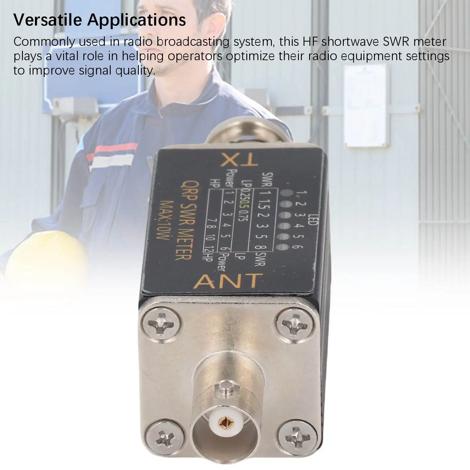 مقياس نسبة واقفة SWR متر 10 واط 1 إلى 50 ميجا هرتز مقياس نسبة قائمة مع 6 مؤشرات LED لنظام البث الراديو