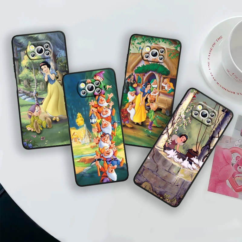 Snow White Disney Princess For Xiaomi Poco X6 X5 X4 X3 F4 F3 NFC M6 M5 M4 GT S Pro 4G 5G C65 Black Soft Phone Case